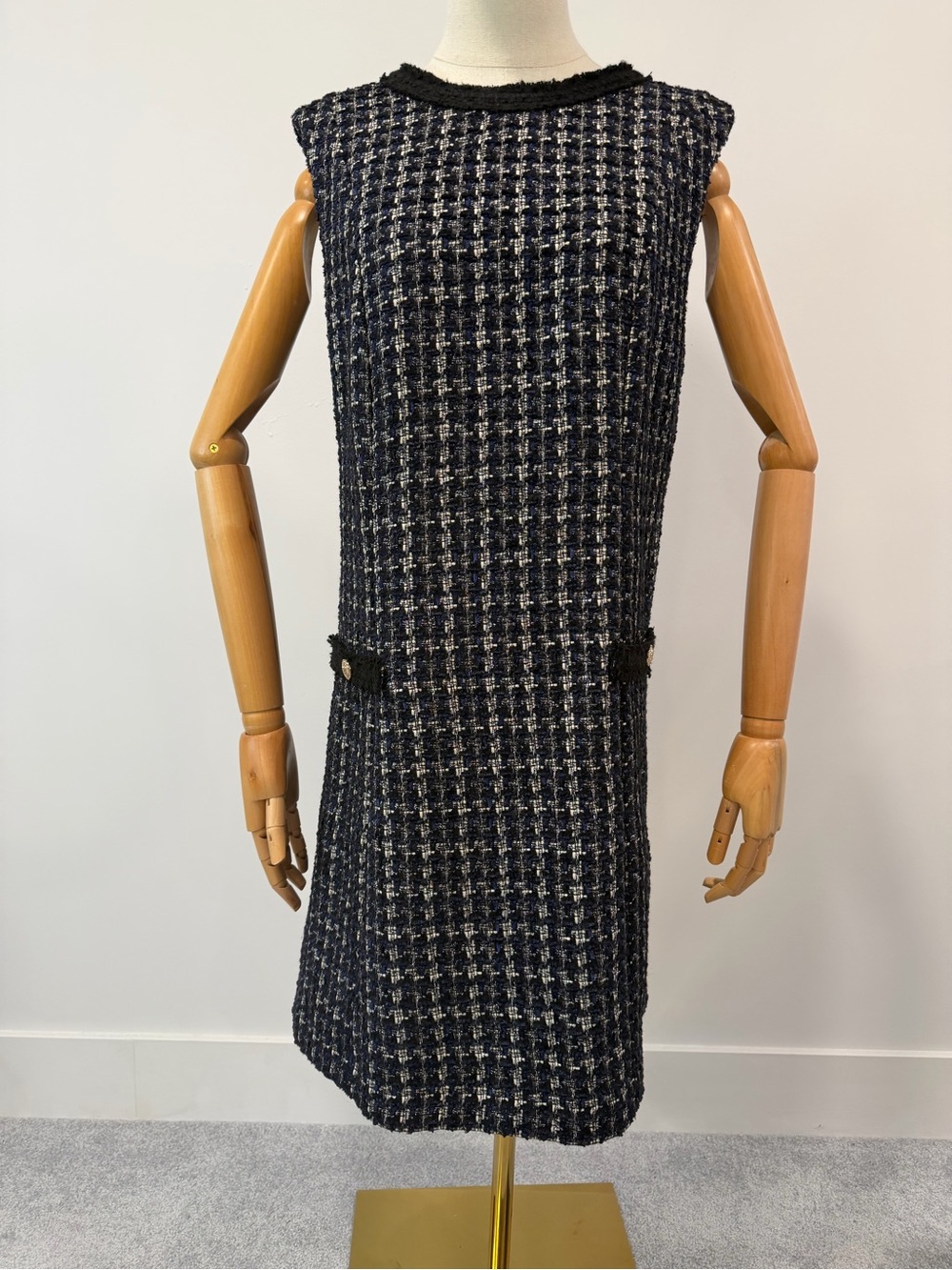 H&M Navy and White Tweed Sleeveless Shift Dress